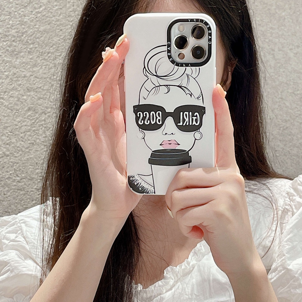 Ốp Điện Thoại Mềm Tích Hợp Giá Đỡ Hình Cô Gái Uống Cà Phê Cho iPhone13Pro 11 12Pro XS 11 12Promax 13Promax 11 12 13