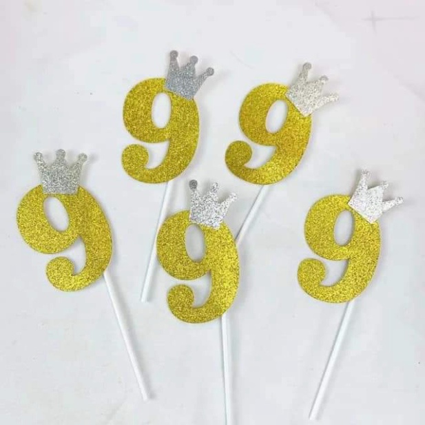 phụ kiện bánh kem [FREESHIP❤️] bộ 50 số vương miện vàng đủ số