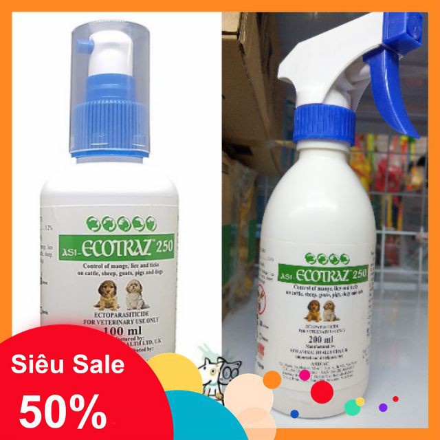 [HCM]DUNG DỊCH PHUN XỊT TRỊ BỌ CHÉT VE GHẺ CHÓ MÈO ECOTRAZ 250 200 ML