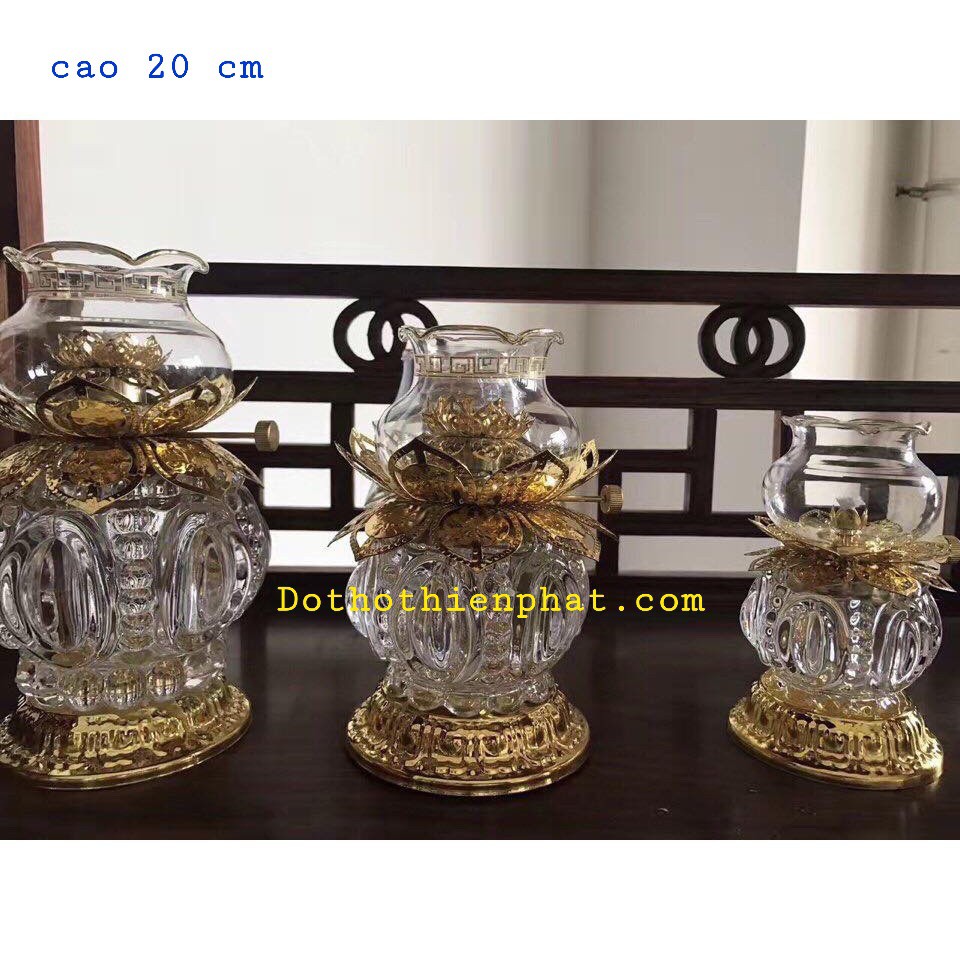 Đèn thờ đốt dầu lưu ly cát tường cao 20cm mẫu mới rất đẹp