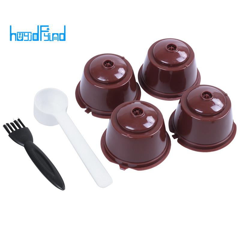 i cafilas 4pcs Dolce Gusto Plsatic Refillable Coffee Capsule with Spoon Brush 200 Times Reusable Compatible Nescafe Dolce Gusto