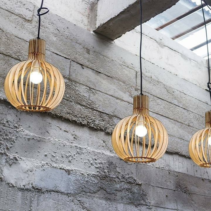 Đèn gỗ thả trần hình củ tỏi, đèn gỗ trang trí thả trần trang trí phòng ngủ, phòng khách, ban công đẹp.