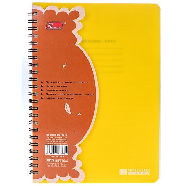 Sổ lò xo A4 - A5 - A6 - B5 bìa nhựa PGrand - 140 trang