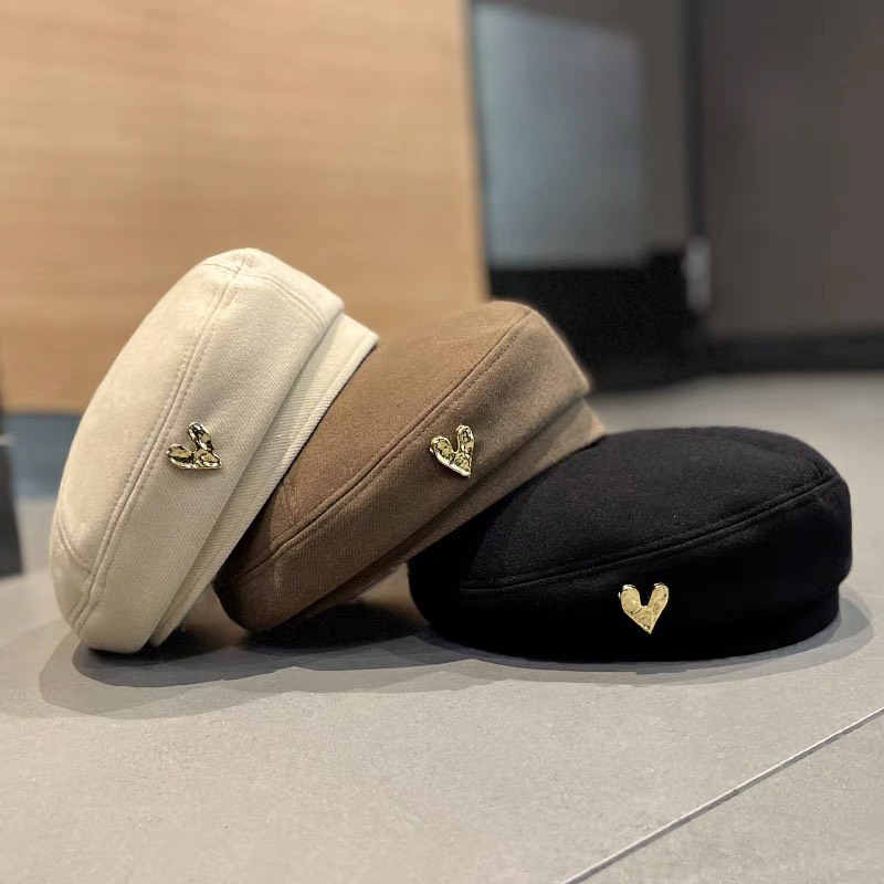Nón beret thời trang tag trái tim phong cách Hàn Quốc chất vải xịn xò
