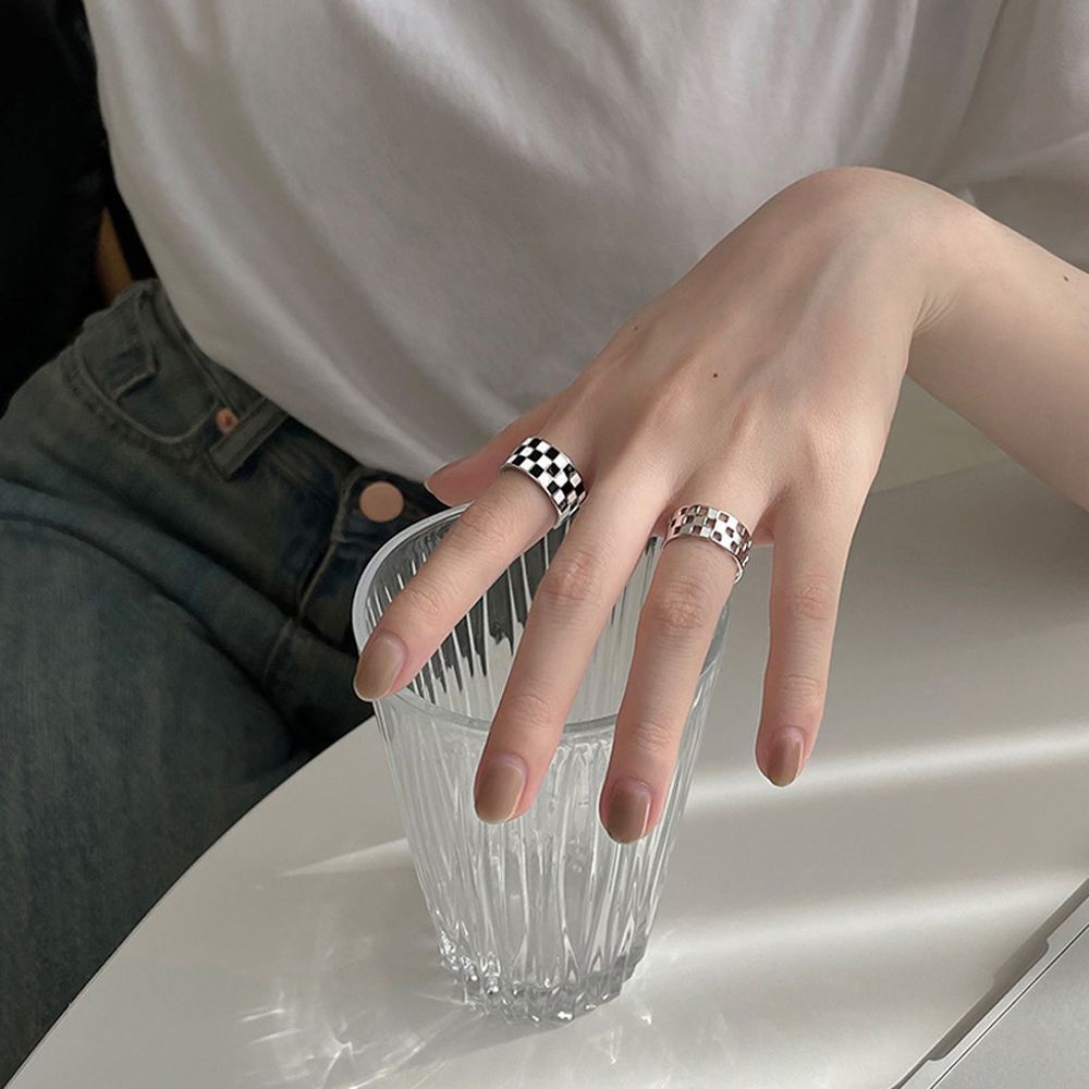 Nhẫn hở họa tiết caro cổ điển thời trang phong cách Hàn Quốc cho nữ