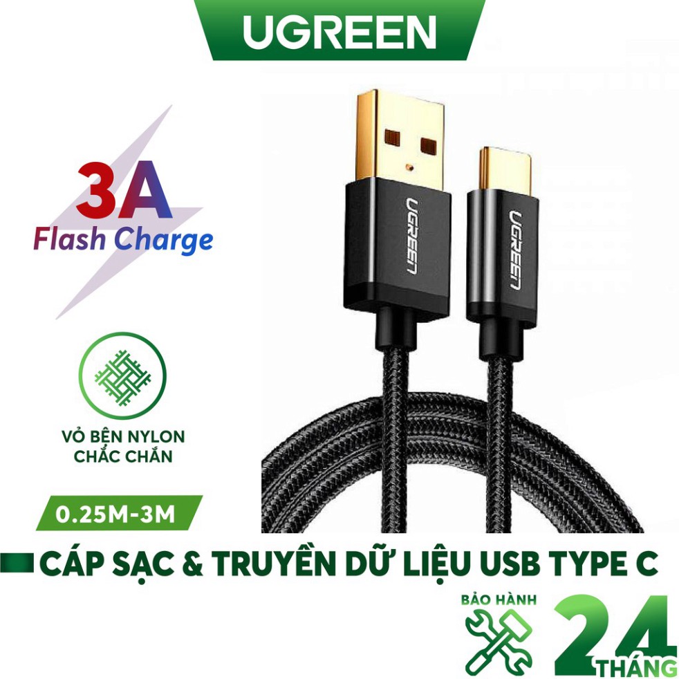 HOT- Dây USB 2.0 sang Type-C đầu mạ vàng dây bọc vinyl, dài từ 0.25-3m UGREEN US174