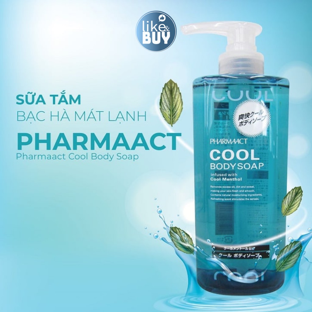 Sữa tắm cho nam Cool Body Soap Pharmaact mùi thơm lưu hương lâu 600ml - hàng nội địa Nhật