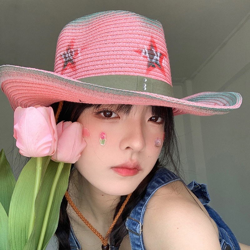 Mũ Cao Bồi Đan Lát Chống Nắng Phong Cách Cao Bồi Phương Tây Cho Nữ