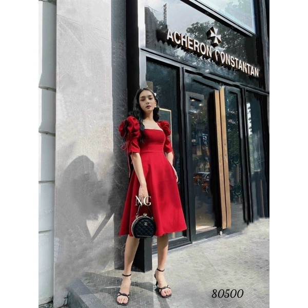 Đầm cổ vuông tay rút Bigsize 55kg Đến 100kg (L/XL/XXL)