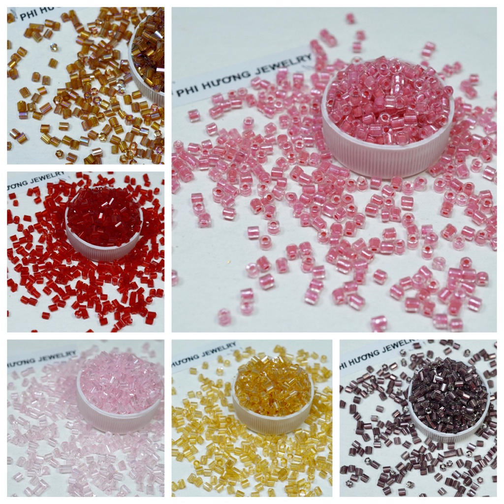 Gói 50gr hạt cườm gãy, hạt trúc 3mm nhiều màu đính kết quần áo