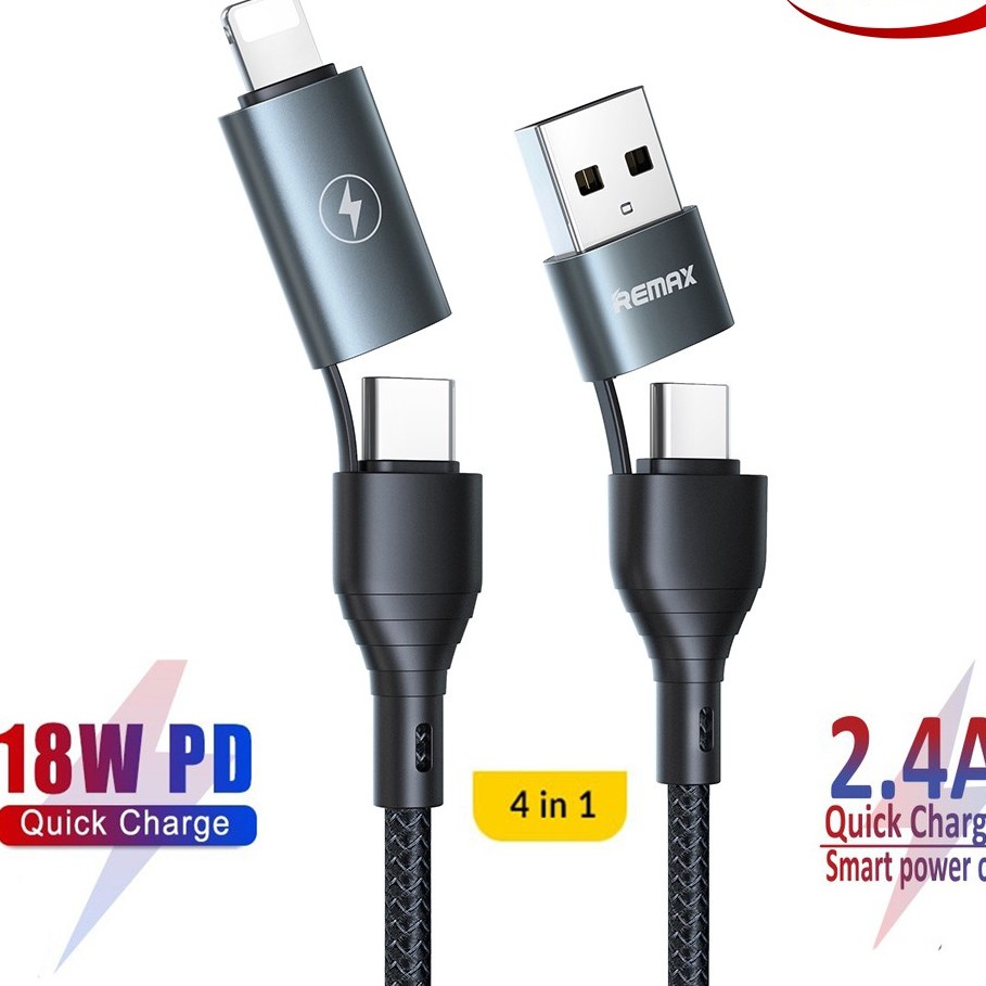 🌟CHÍNH HÃNG🌟 Cáp Sạc Nhanh Đa Năng 4 in 1 Remax RC 011 Đầu USB Type-C Ra Chân Lightning Và Micro Chính Hãng