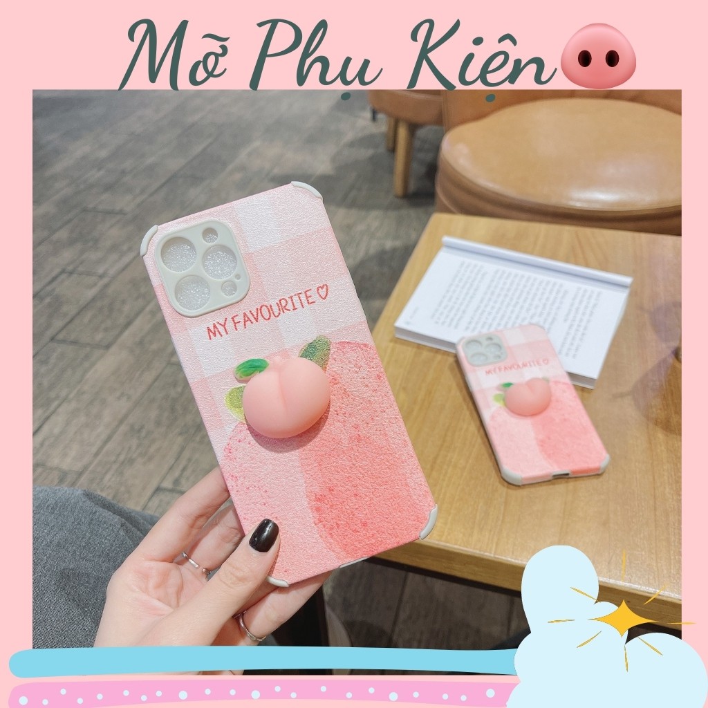 Ốp lưng điện thoại iphone da gắn mochi đào cho 12ProMax/12/11/11ProMax/X/XsMax/6/6plus/7plus/8plus