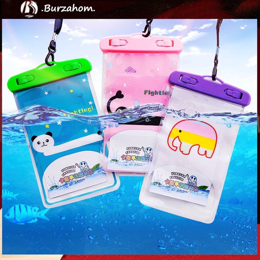 Túi đựng điện thoại trong suốt chống nước ip68 họa tiết hoạt hình đáng yêu + dây đeo