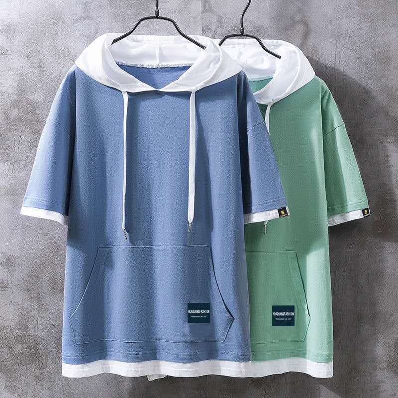 Áo Hoodie Tay Ngắn 100% Cotton Thời Trang Mùa Hè Hàn Quốc Cho Nam