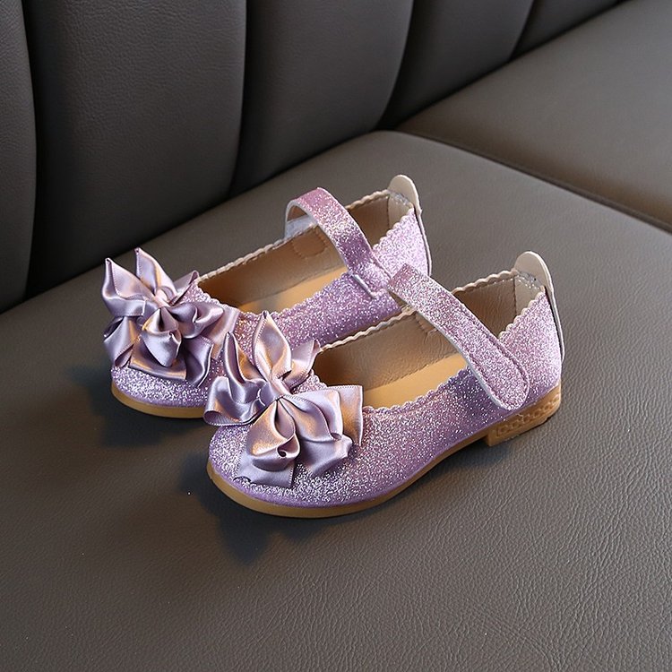 Giày búp bê đế PU mềm đính nơ lấp lánh 3 màu sắc tùy chọn thời trang cho bé gái