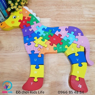  Ghép hình 2 mặt chữ và số tư duy logic hình con ngựa 