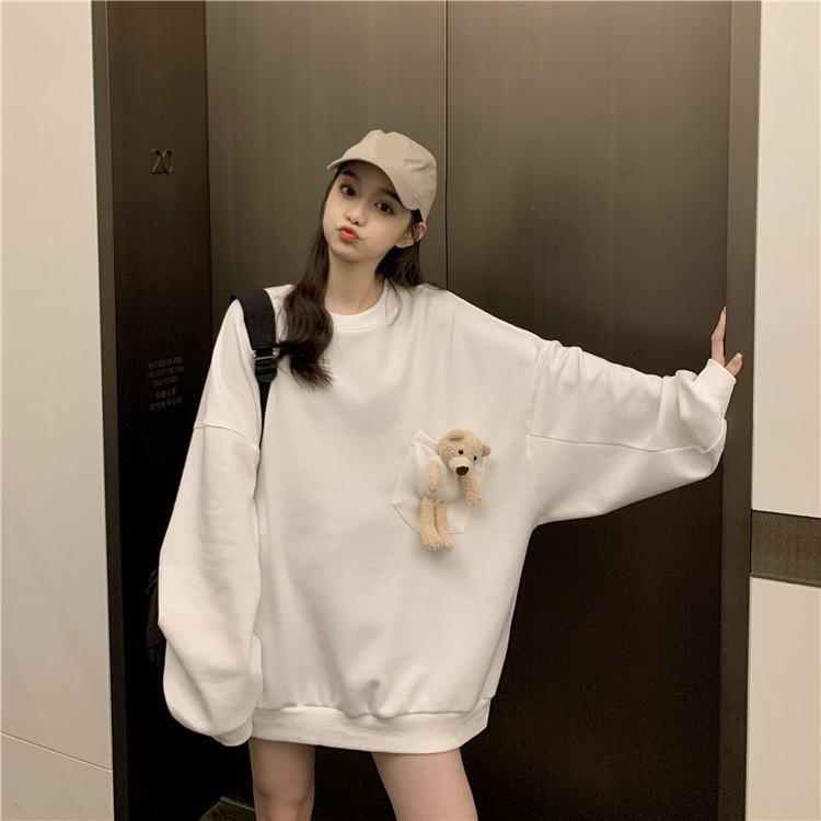 (TẶNG GẤU BÔNG) ÁO SWEATER NỮ kèm GẤU trơn thu đông unisex 2020 - ÁO NỈ GẤU TEDDY BEAR TÚI THỤNG ĐEN | TRẮNG | TÍM ullza | BigBuy360 - bigbuy360.vn