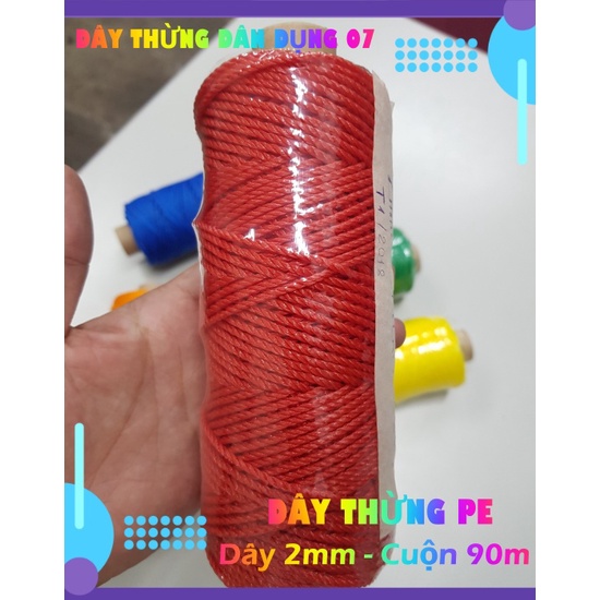 Dây thừng trang trí  PE, HDPE 2mm nhiều màu (cuộn 90m). trang trí nhà cửa, làm đồ handmade, vòng đeo tay