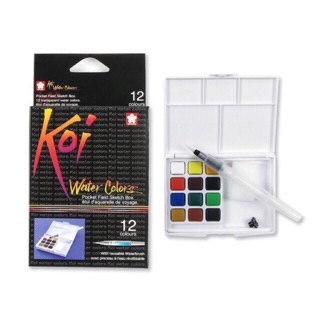 [FreeShip] pm Màu nước SAKURA Koi watercolor 12/18/24/30/36/48 màu (Tặng kèm keo chặn màu nước + bút Gel)