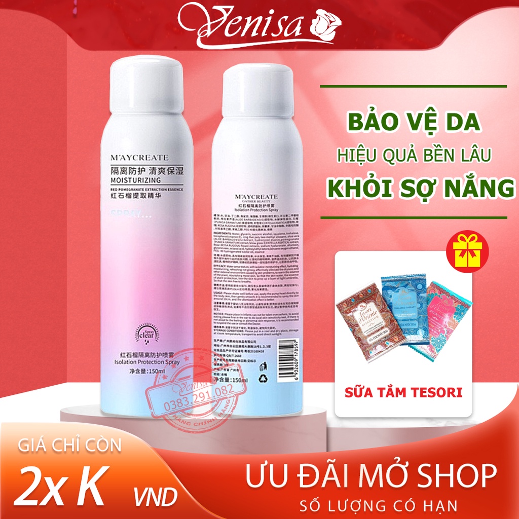 Xịt Chống Nắng Trắng Da Maycreate  150ml Nội Địa Trung, Chống Nắng Body Hiệu Quả, Bật Tông Sau Sử Dụng XCN1 VENISA