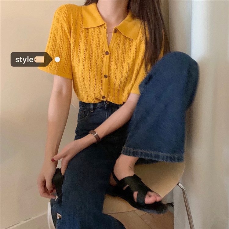 Xiaozhainv Áo cardigan Dệt Kim Tay Ngắn Phong Cách ulzzang retro Thời Trang Mùa Hè 2 Màu Tùy Chọn