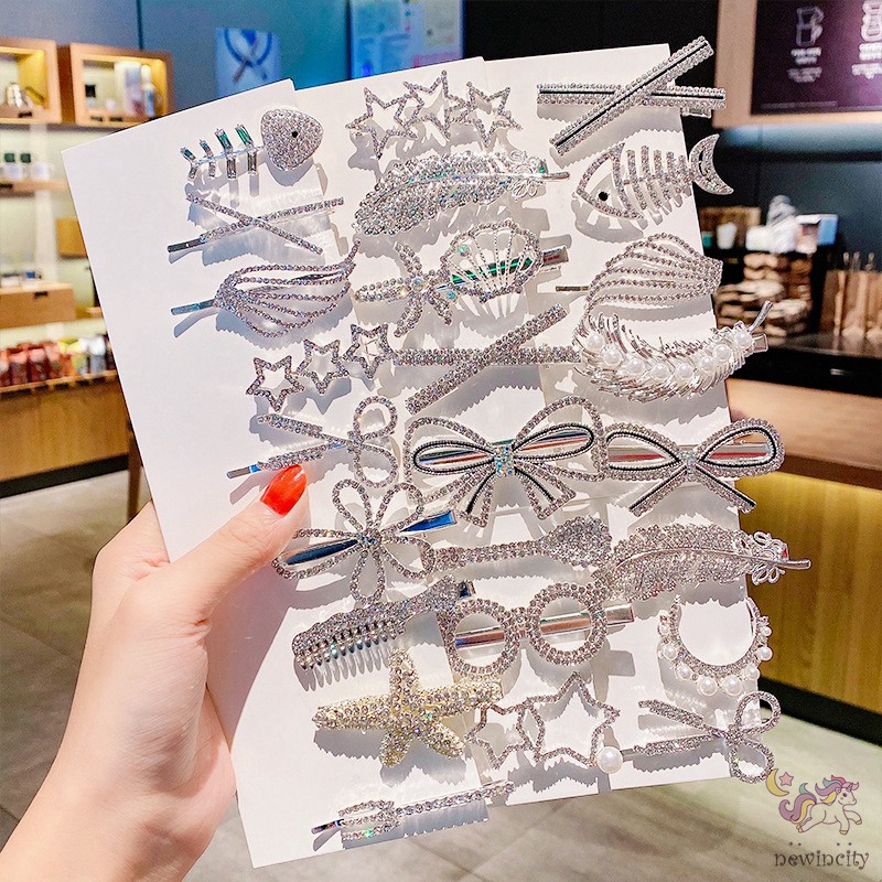 Bộ 5 kẹp tóc đính đá thời trang xinh xắn phong cách Hàn Quốc