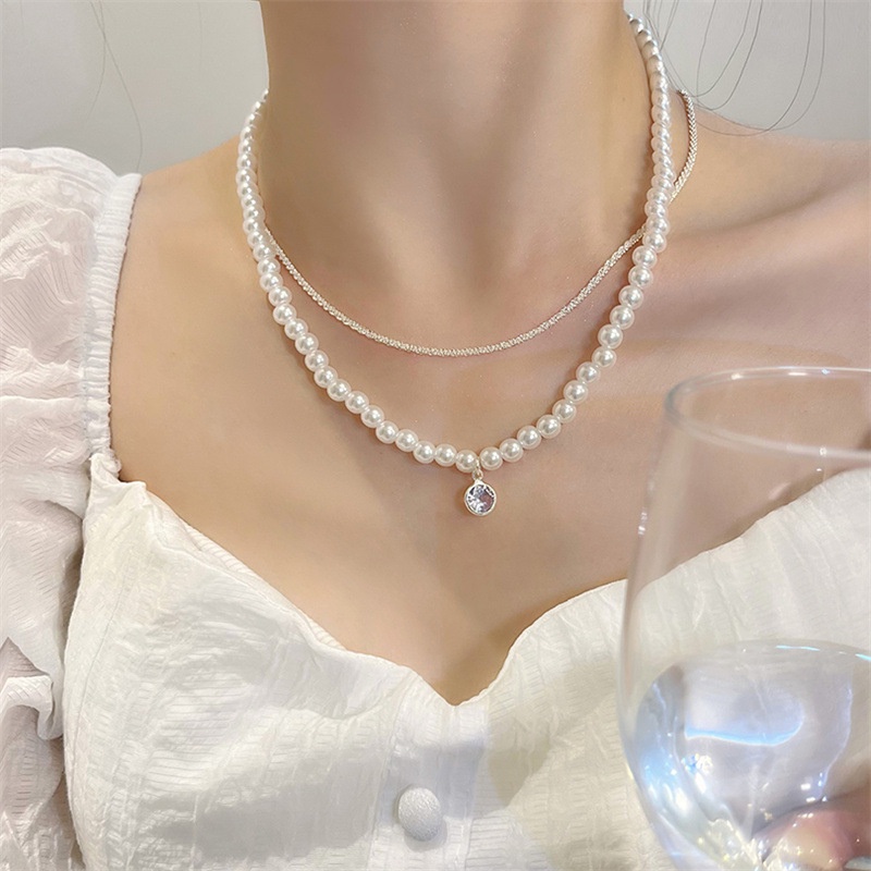 Dây Chuyền Hai Lớp Đính Ngọc Trai Nhân Tạo Sang Trọng Thời Trang