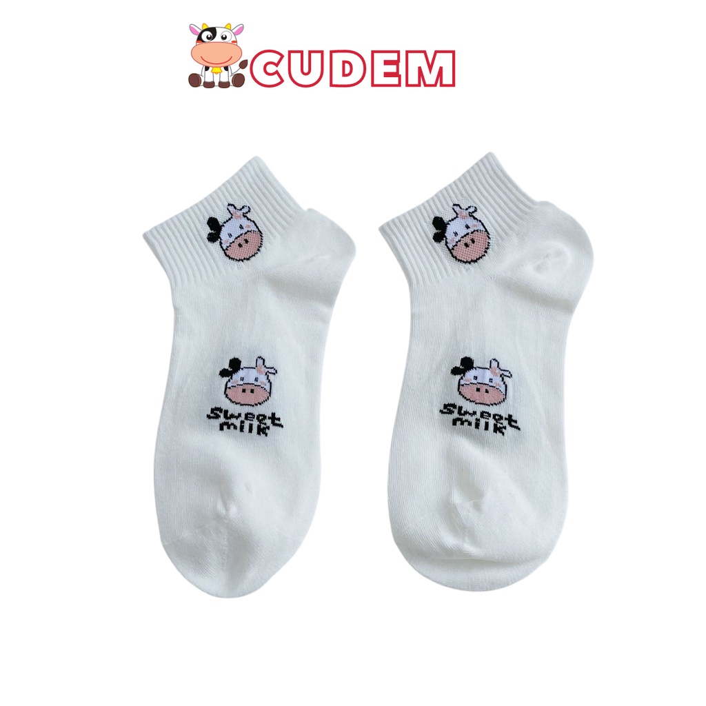 Combo 5 đôi tất nữ ngắn cổ - vớ nữ ngắn cổ hoạ tiết bò sữa xinh xắn  phong cách Nhật Hàn N5