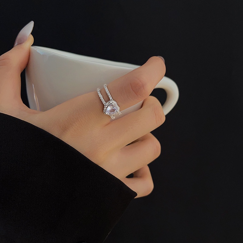 Nhẫn nữ mặt đính đá trái tim, nhẫn mạ bạc không phai màu han rỉ khi sử dụng, Lemi accessories