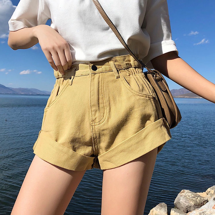 Quần short jean IELGY lưng cao dáng rộng thời trang cho nữ