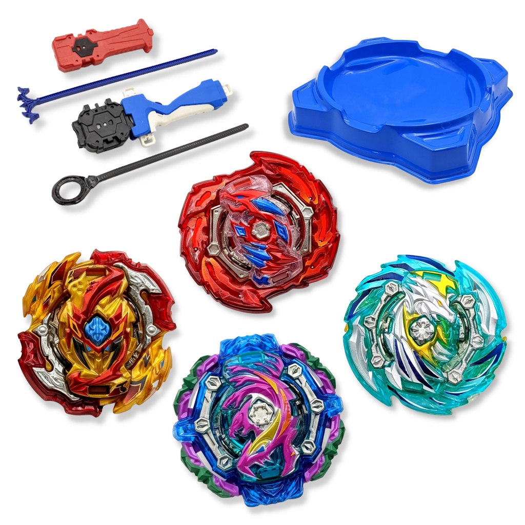 Bộ 4 Con quay BeyBlade + 2 Tay phóng + Sàn đấu - Con quay vòng xoay thần tốc