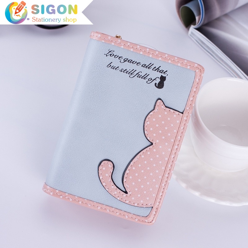 Ví Dài Phối Màu Tương Phản Họa Tiết Mèo Dễ Thương Cho Nữ