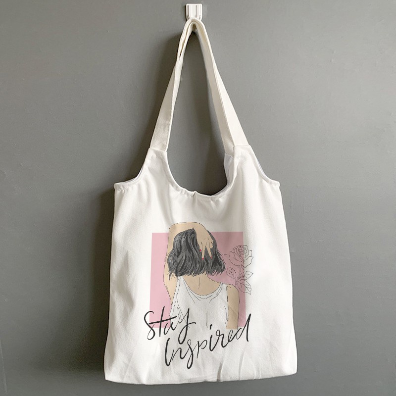 Túi Tote Orange Girl Quai Tròn Vải Canvas Có Khóa Kéo