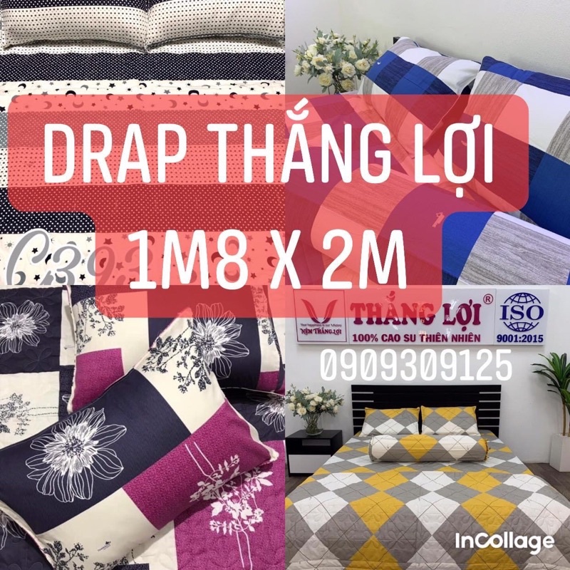 Drap Thắng Lợi, ga giường 1m8 x 2m (4 món) cotton 100% chuẩn LOGO (ảnh thật)