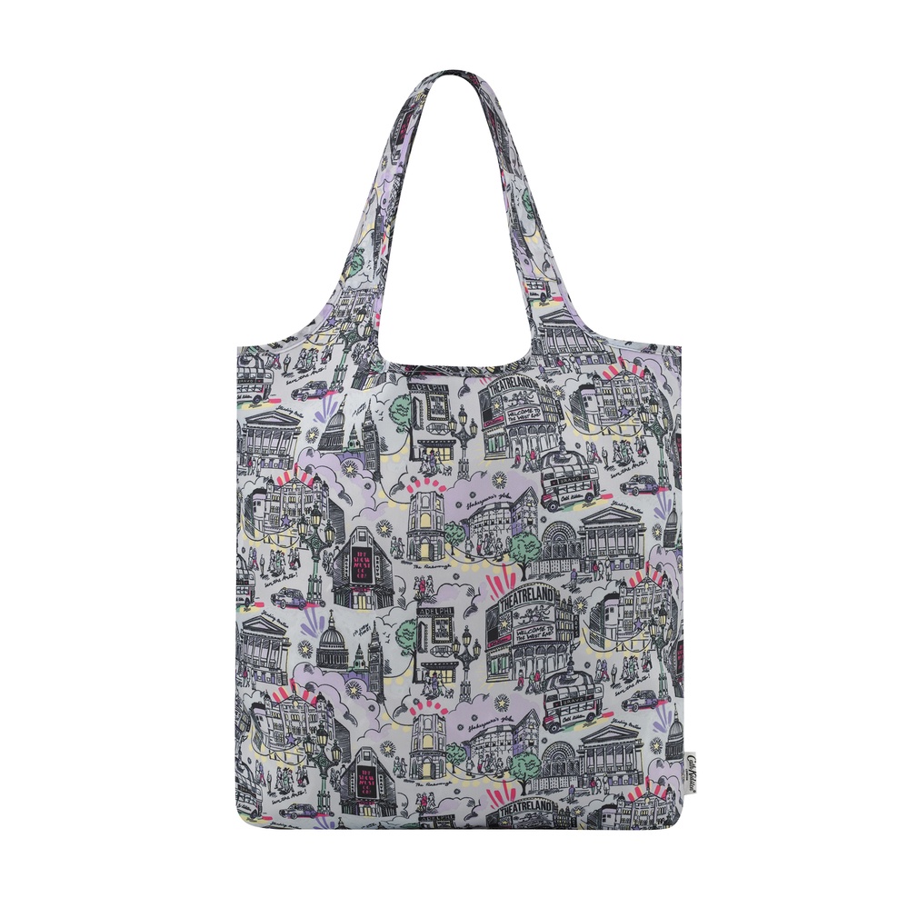 Cath Kidston - Túi đeo vai xếp gọn/Foldaway Shopper - London West End Small - Lilac/Grey -1041798