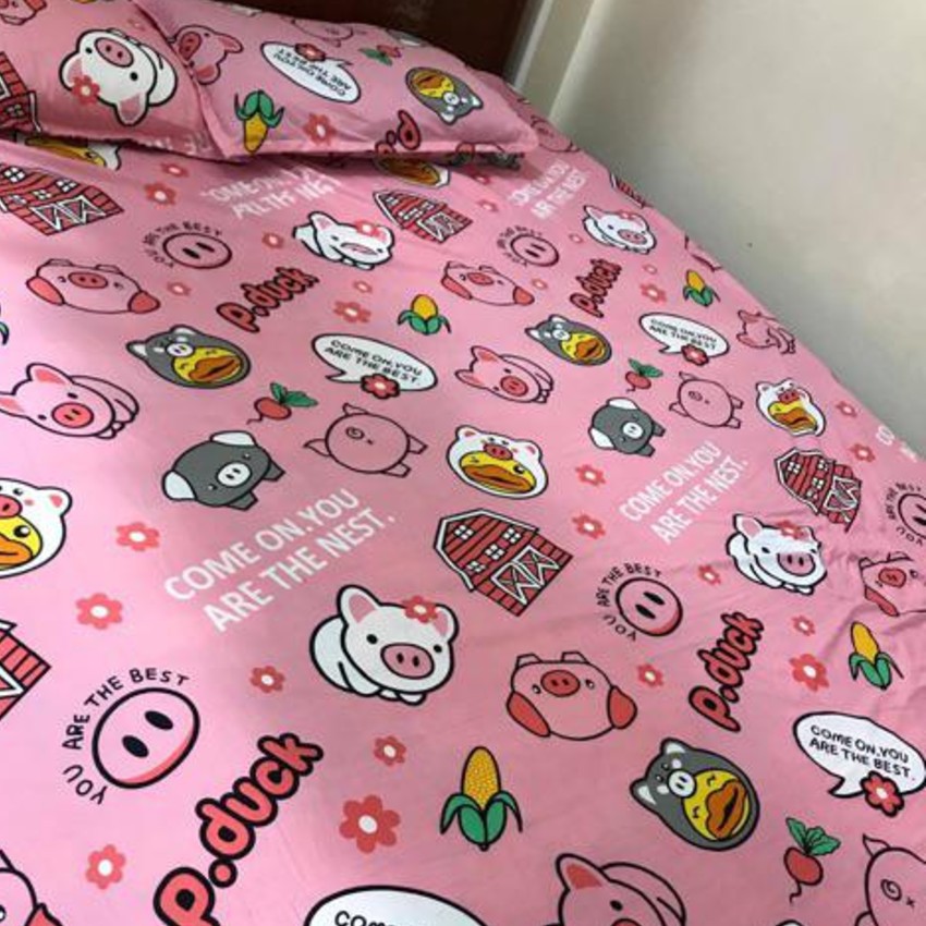 Set 3 món 1 grap 1m6 x 2m mẫu hoa cúc trắng nền xanh kèm 2 áo gối nằm 45 x 65