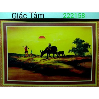 Tranh thêu HOÀNG HÔN NÔNG THÔN - 78x53cm - 222158 - CẢNH MỤC ĐỒNG TRÂU NÔNG DÂN CÂY - tranh thêu chữ thập chưa thêu