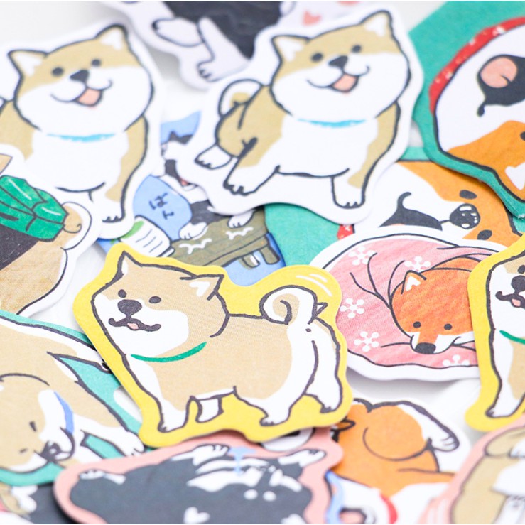 30 Miếng Sticker Chó Shiba Inu & Husky Siêu Dễ Thương