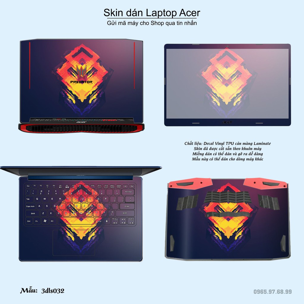 Skin dán Laptop Acer in hình 3D Color (inbox mã máy cho Shop)