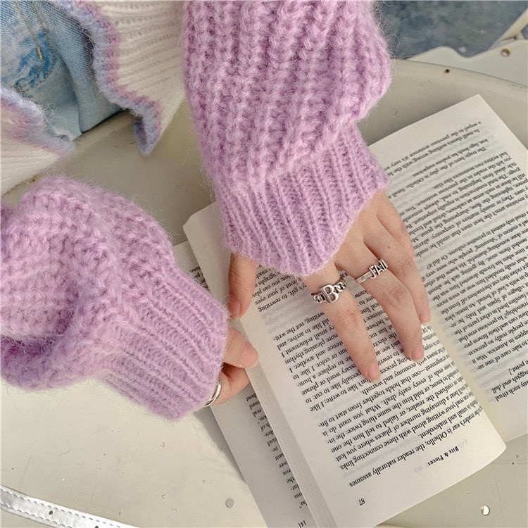 Áo Khoác Cardigan Dệt Kim Màu Tím Thời Trang Mùa Thu Mới Cho Nữ 2021