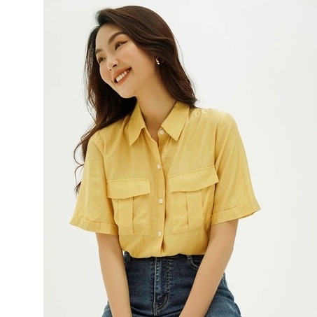 Áo sơ mi nữ công sở nữ Méo shop ngắn tay kiểu Hàn form rộng túi hộp Pocket shirt