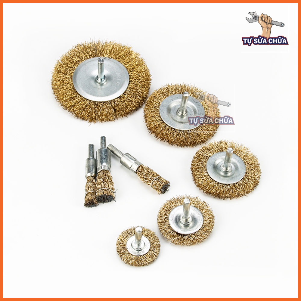 Chổi đánh rỉ sét chuôi 6mm nhiều kích thước chuyên dùng cho máy khoan, máy chà nhám