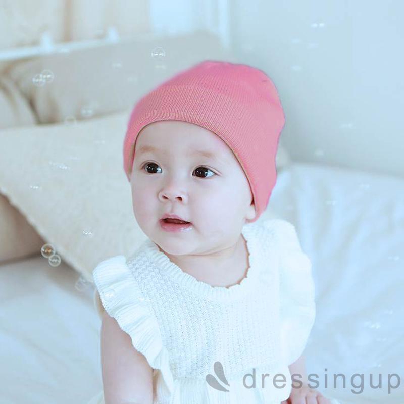 Mũ beanie hai lớp màu trơn xinh xắn thời trang mùa đông cho bé