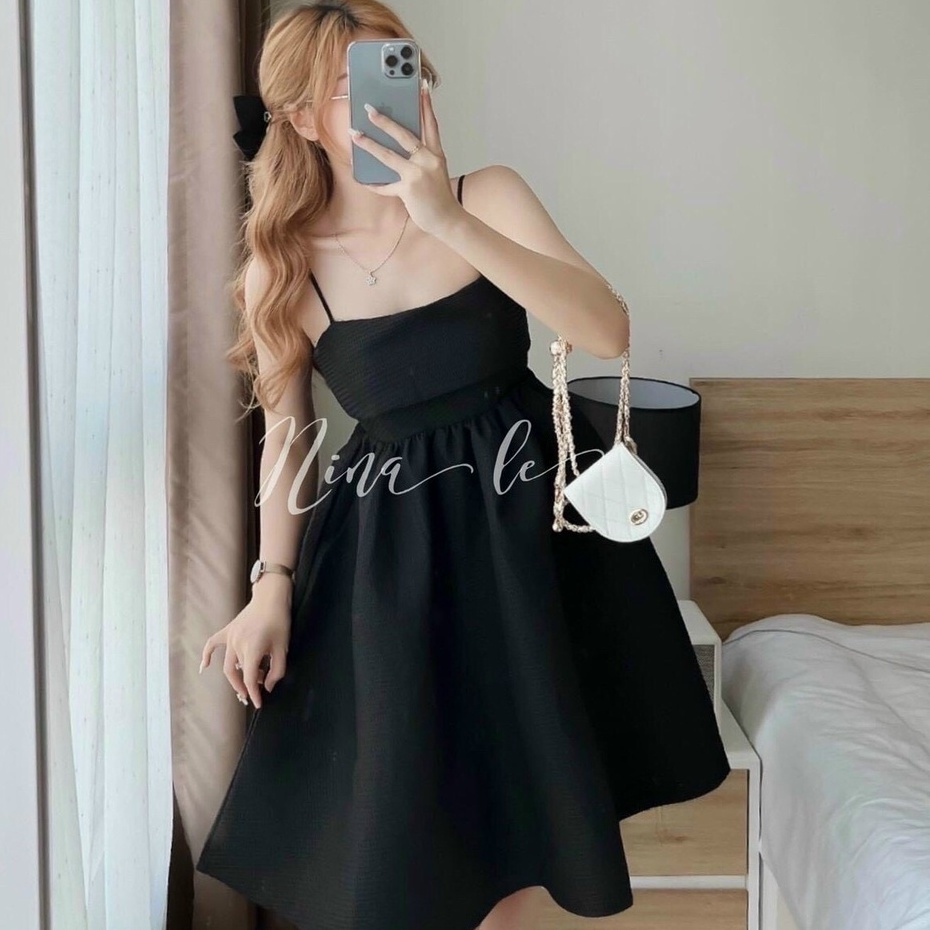 Đầm nữ xòe kiểu đầm hai dây xinh cột nơ lưng màu đầm trắng, đen, xanh, hồng, nude thời trang nữ ARAVA | BigBuy360 - bigbuy360.vn