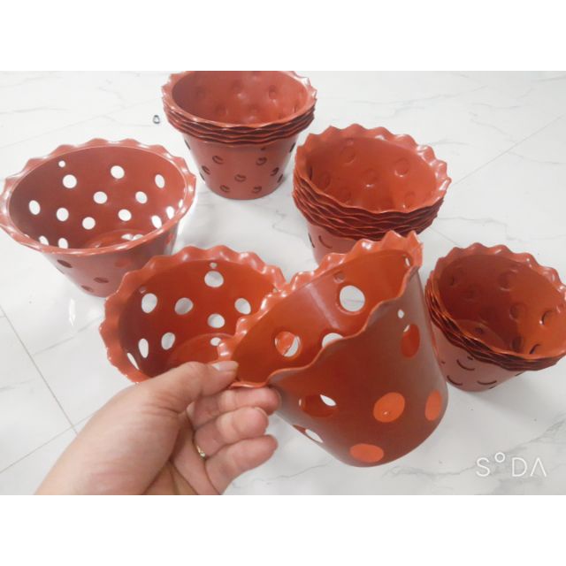 [10] Chậu nhựa trồng lan giả gốm, đất nung , Chậu nhựa giả đất chuyên dùng cho lan