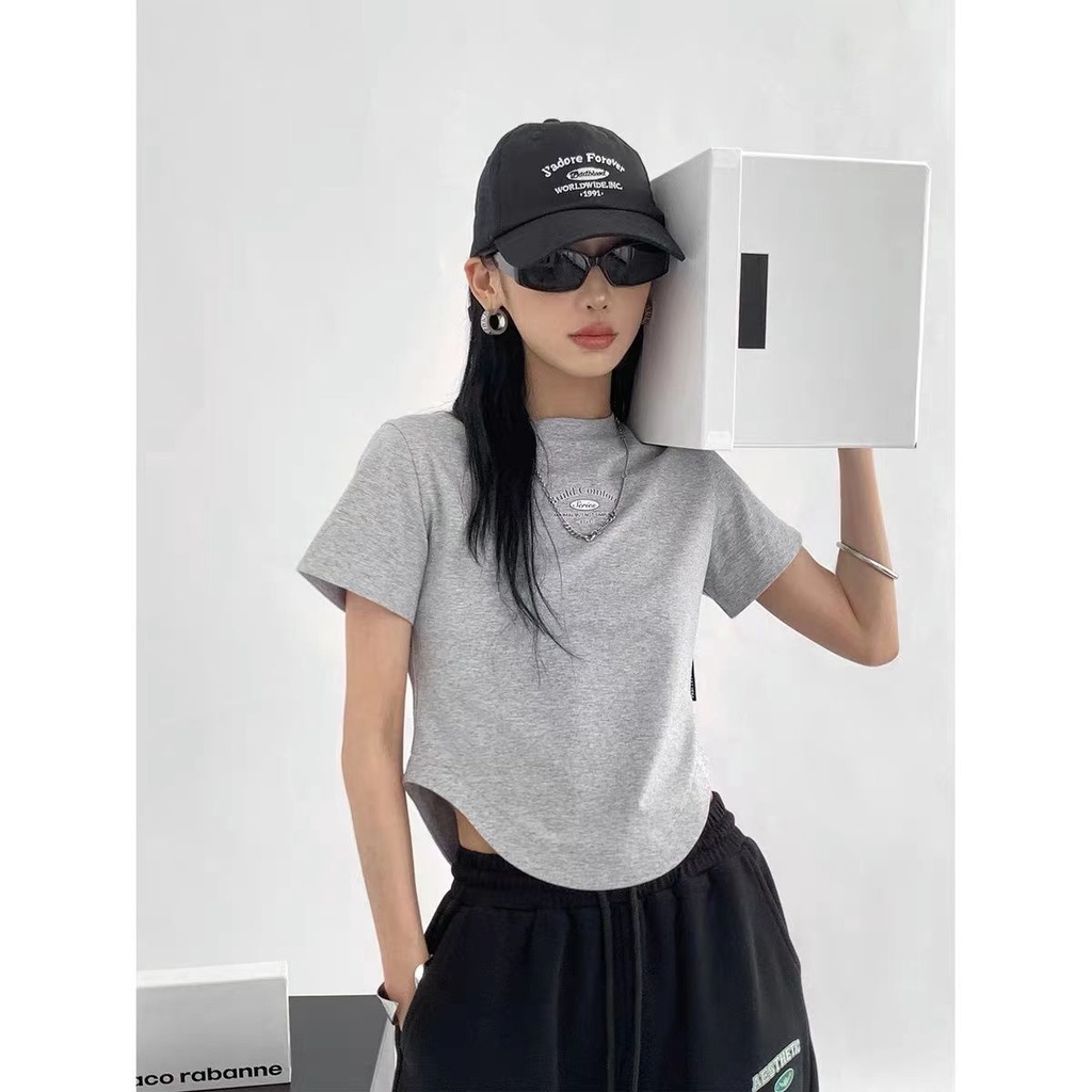 ♤✕┋Áo Thun 100% Cotton Nguyên Chất Thiết Kế Cong Thời Trang Mùa Hè 2022 Dành Cho Nữ