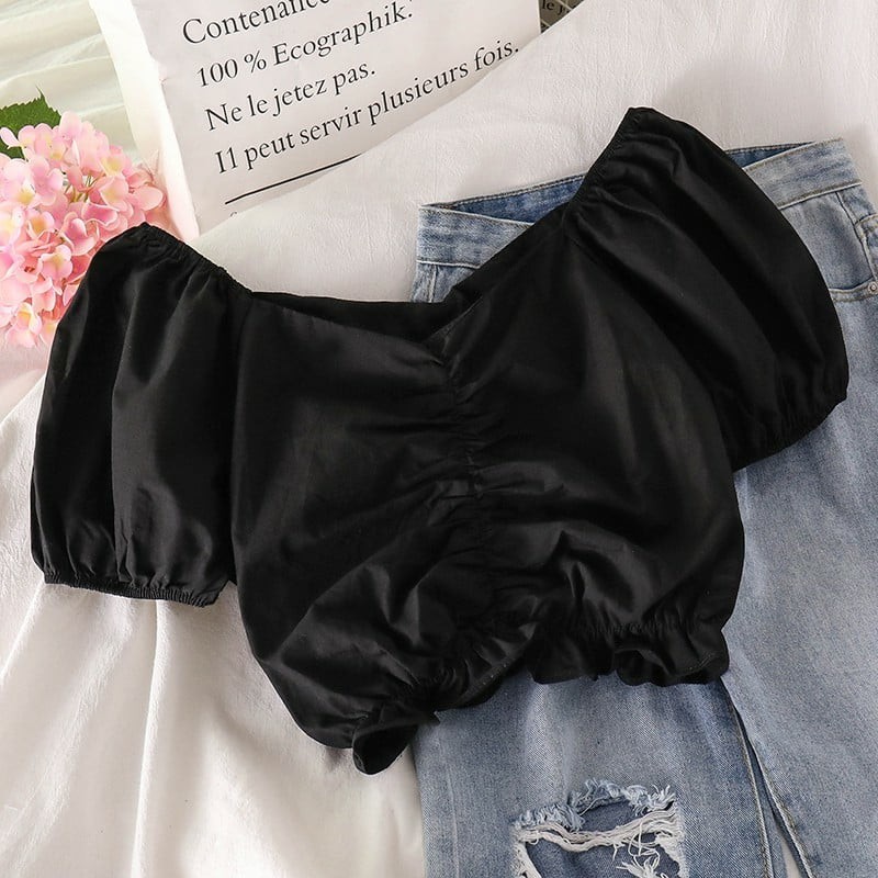 [freeship50k]Áo Croptop Nữ Dáng Ôm Tay Ngắn Bồng,Áo Croptop Cổ Tim Tay Phồng_Ảnh thật | BigBuy360 - bigbuy360.vn