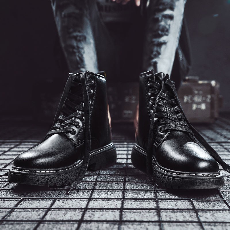 ۞❁Mùa thu và đông 2020 giày Martin boots nam cổ ngắn xu hướng phong cách Hàn Quốc tất cả các kết hợp cao màu đen '