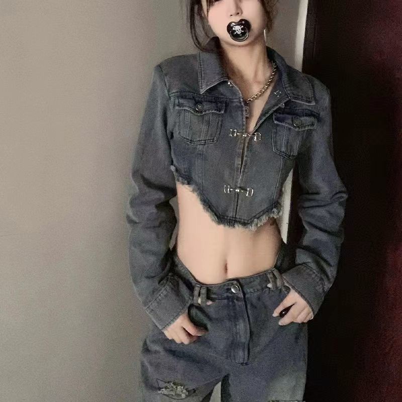 Set chân váy và áo khoác denim thời trang đường phố 2022 cá tính cho nữ