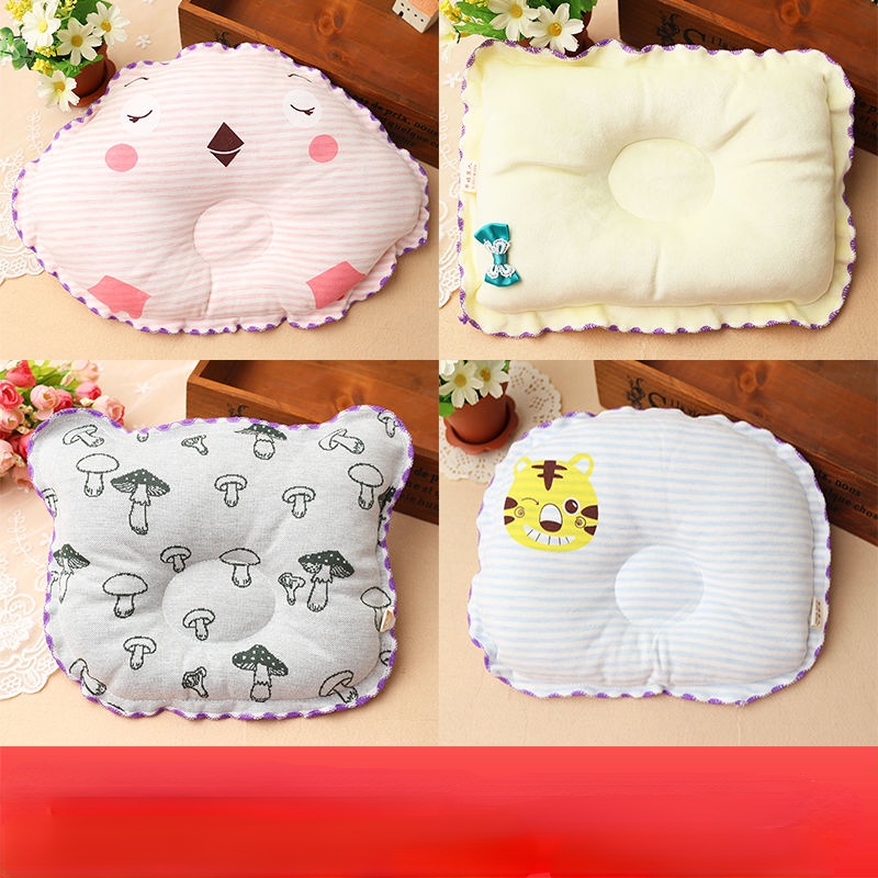 Gối Ngủ Định Hình Đầu Điều Chỉnh Tư Thế 24H Bằng Da Lộn Cotton Nguyên Chất Thoáng Khí Chống Bẹp Đầu Họa Tiết Hoạt Hình Cho Trẻ Sơ Sinh